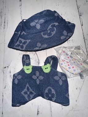 Denim Logo Bucket Hat, outfit and fanny pack for Labubu